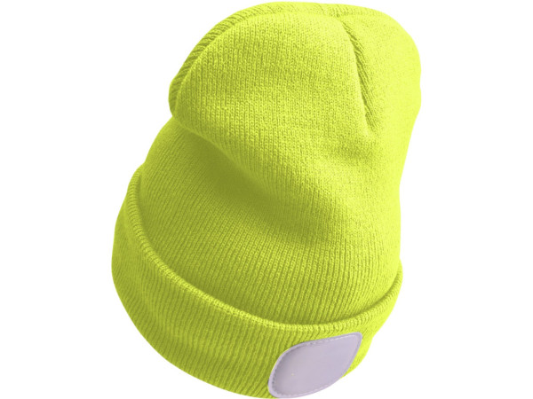 czapka z czołówką 4x45lm, ładowanie USB, fluorescencyjna żółta, rozmiar uniwersalny, 73% akryl i 2 szt.