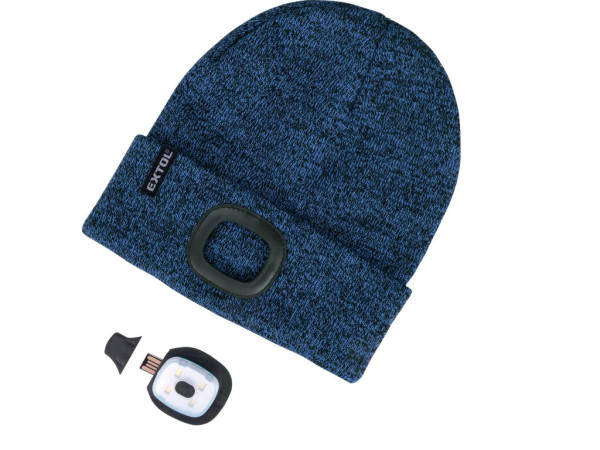 czapka z czołówką 4x45lm, ładowanie USB, niebiesko-czarna, rozmiar uniwersalny, 100% akryl