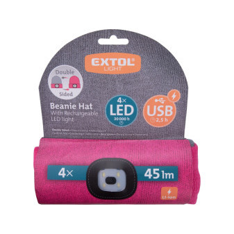 čepice s čelovkou 4x45lm, USB nabíjení, světle šedá/růžová, oboustranná, univerzální velikost, 7