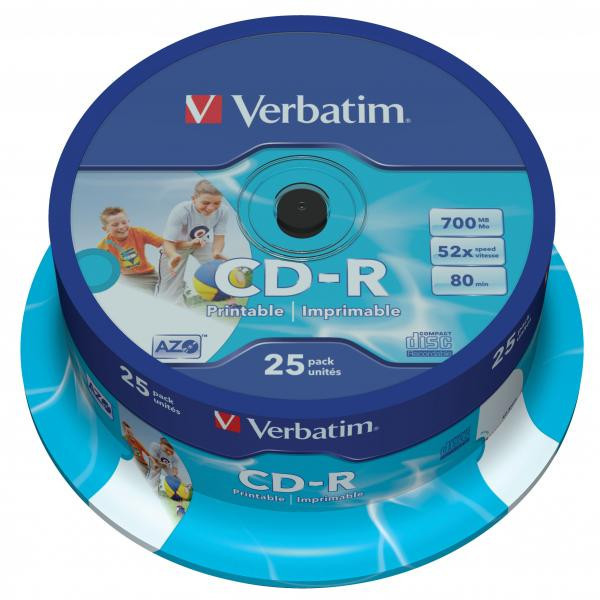Verbatim CD-R, 43439, DataLife PLUS, 25-pack, 700MB, Super Azo, 52x, 80min., 12cm, Printable, ca