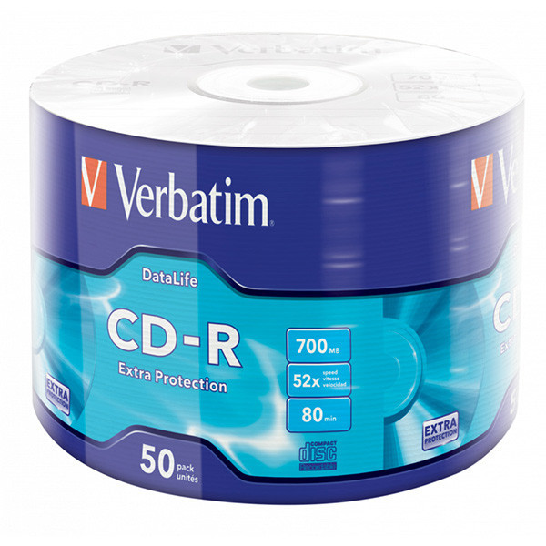 Verbatim CD-R, 43787, DataLife, 50-pack, 700MB, Extra Protection, 52x, 80min., 12cm, bez možnost