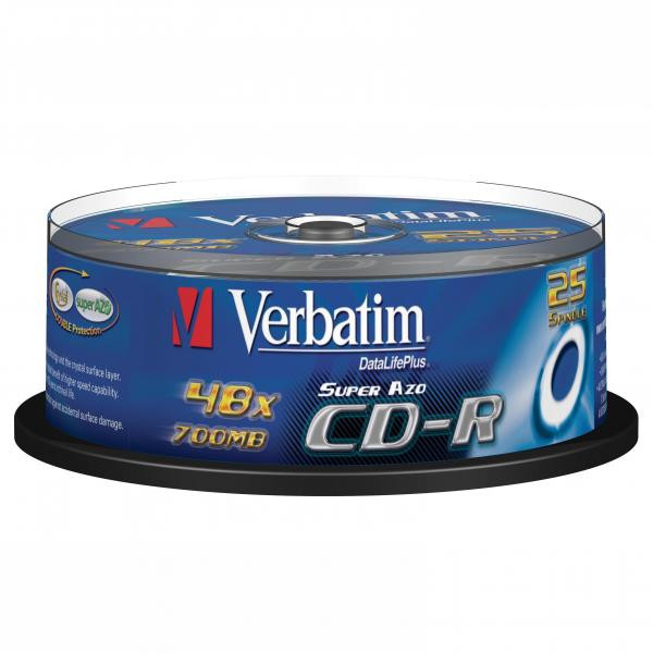 Verbatim CD-R, 43352, DataLife PLUS, 25-pack, 700MB, Super Azo, 52x, 80min., 12cm, Crystal, bez