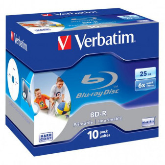 Verbatim BD-R, Single Layer Printable ScratchGuard Plus, 25GB, jewel box, 43713, 6x, 10-pack, pr