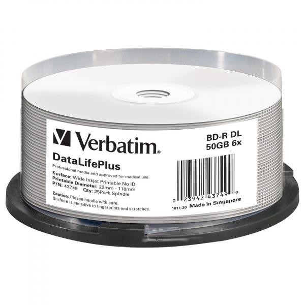 VERBATIM BD-R, 50GB, spindle, 43749, 6x, 25-pack, pro archivaci dat