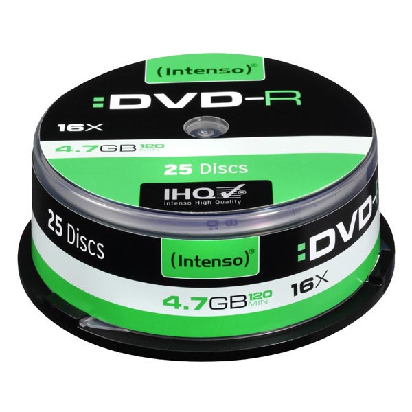 Intenso DVD-R, 4101154, 25-pack, 4.7GB, 16x, 12cm, Standard, cake box, bez možnosti potisku, pro