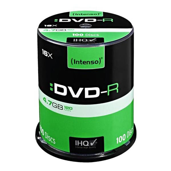 Intenso DVD-R, 4101156, 100-pack, 4.7GB, 16x, 12cm, Standard, cake box, pro archivaci dat