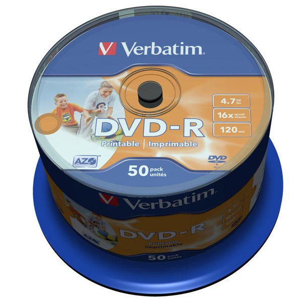 Verbatim DVD-R, 43533, DataLife PLUS, 50-pack, 4.7GB, 16x, 12cm, General, Advanced Azo+, cake bo