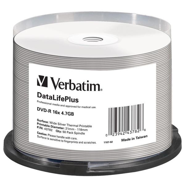 Verbatim DVD-R, 43782, DataLife PLUS, 50-pack, 4.7GB, 16x, 12cm, Professional, cake box, Wide Si