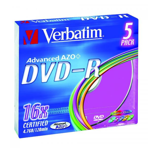 Verbatim DVD-R, 43557, DataLife PLUS, 5-pack, 4.7GB, 16x, 12cm, General, Advanced Azo+, slim box