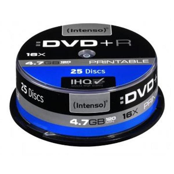 Intenso DVD+R, 4811154, 25-pack, 4.7GB, 16x, 12cm, Standard, cake box, printable, pro archivaci
