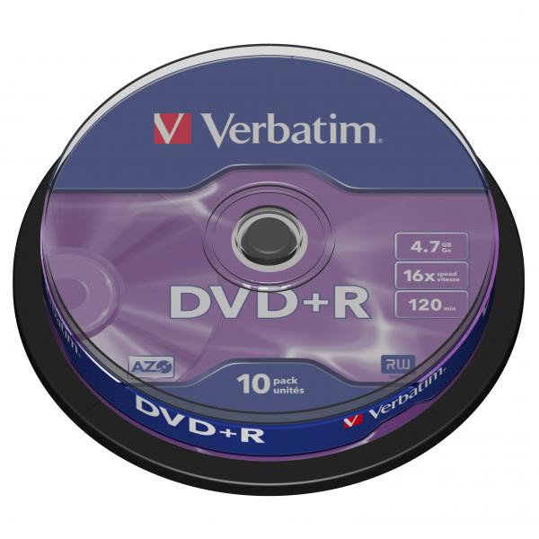Verbatim DVD+R, 43498, DataLife PLUS, 10-pack, 4.7GB, 16x, 12cm, General, Advanced Azo+, cake bo