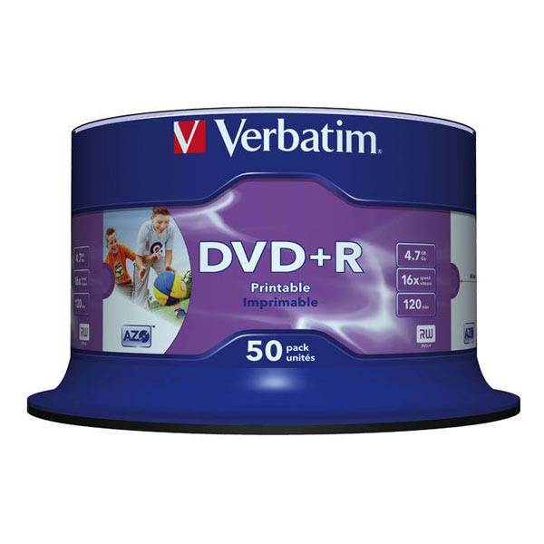Verbatim DVD+R, 43512, DataLife PLUS, 50-pack, 4.7GB, 16x, 12cm, Professional, Advanced Azo+, ca