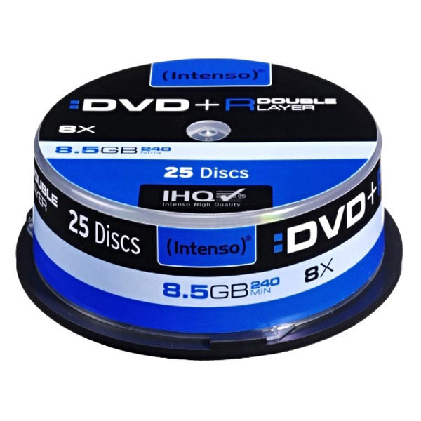 Intenso DVD+R, 4311144, 25-pack, 8,5GB, 8, 12cm, Standard, cake box, pro archivaci dat
