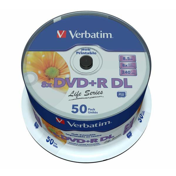 Verbatim DVD+R, 97693, DataLife PLUS, 50-pack, 8.5GB, 8x, 12cm, General, Double Layer, cake box,