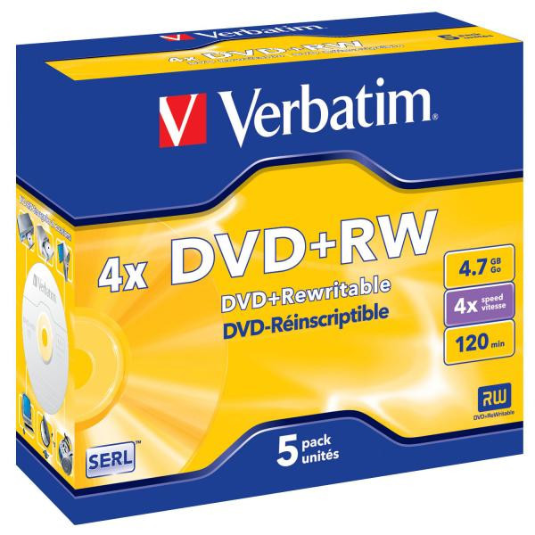 Verbatim DVD+RW, 43229, DataLife PLUS, 5-pack, 4.7GB, 4x, 12cm, General, Standard, jewel box, Sc