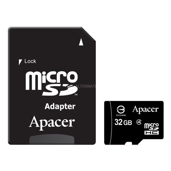 Apacer paměťová karta Secure Digital, 32GB, micro SDHC, AP32GMCSH4-R, Class 4, s adaptérem