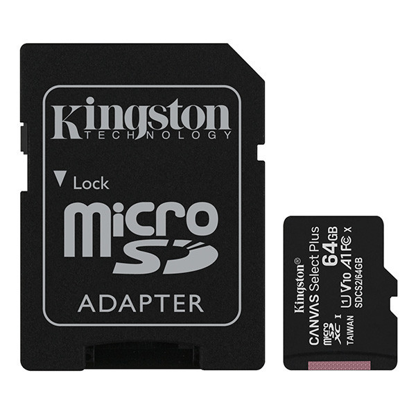 Kingston paměťová karta Canvas Select Plus, 64GB, micro SDXC, SDCS2/64GB, UHS-I U1 (Class 10), s