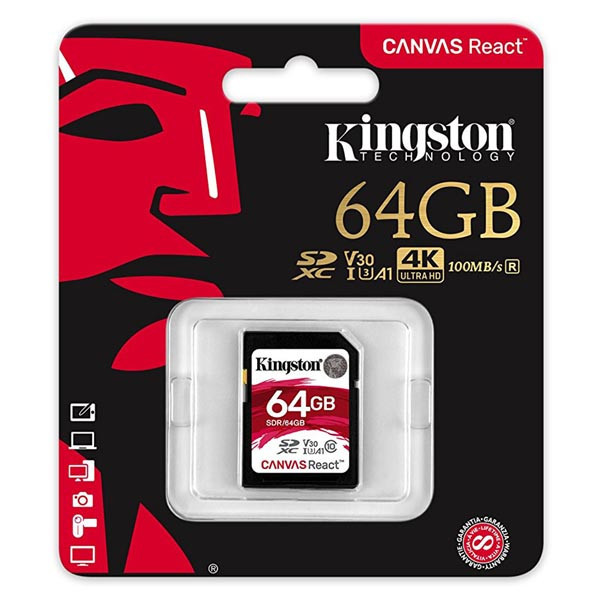 Kingston paměťová karta Canvas React, 64GB, SDXC, SDR/64GB, UHS-I U3