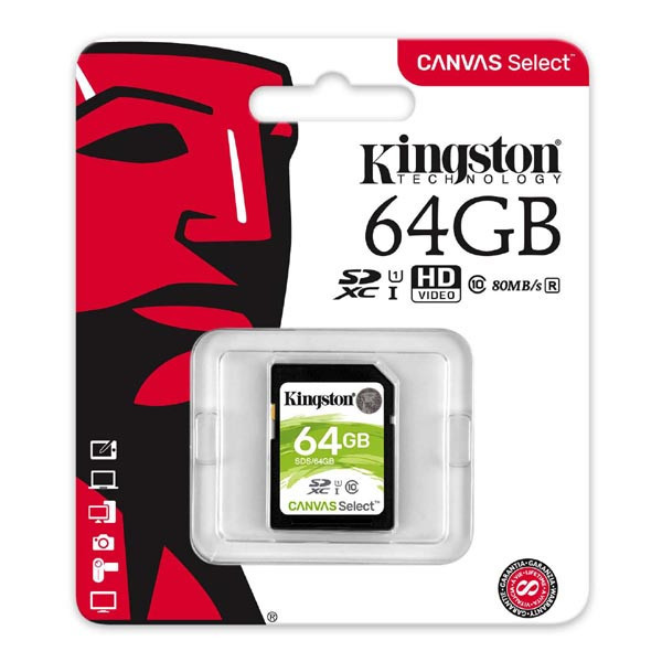 Kingston paměťová karta Canvas Select, 64GB, SDHC, SDS/64GB, UHS-I U1 (Class 10)