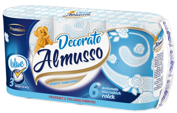 Papier toaletowy Almusso Dekorato 3 warstwy, 6 szt. w paczce, niebieski, 22m