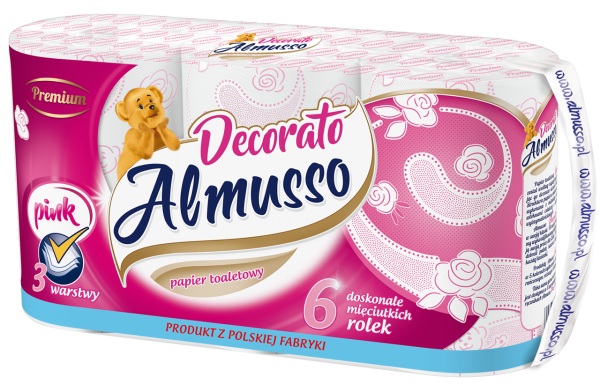 Papier toaletowy Almusso Dekorato 3-warstwowy, 6 szt w paczce, różowy, 22m