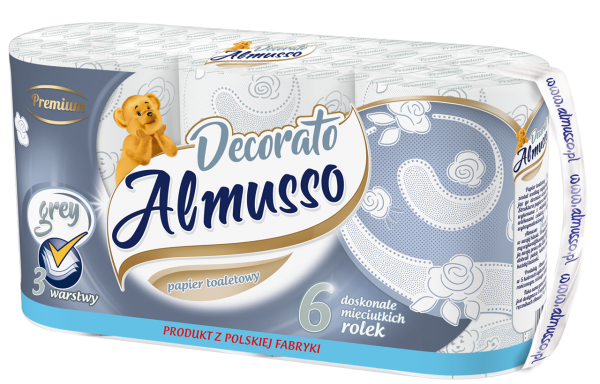 Papier toaletowy Almusso Dekorato 3 warstwy, 6 szt. w paczce, szary, 22m