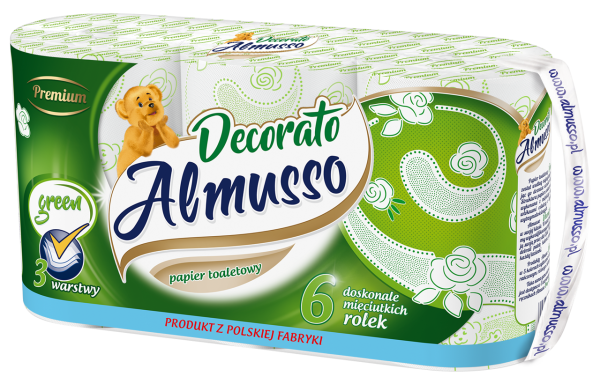 Papier toaletowy Almusso Dekorato 3-warstwowy, 6 szt. w opakowaniu, zielony, 22m