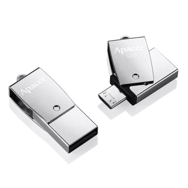 Apacer USB flash disk OTG, USB 2.0, 16GB, AH730, stříbrný, AP16GAH730S-1, USB A / USB Micro B, s
