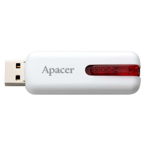 Apacer USB flash disk, USB 2.0, 16GB, AH326, bílý, AP16GAH326W-1, USB A, s výsuvným konektorem
