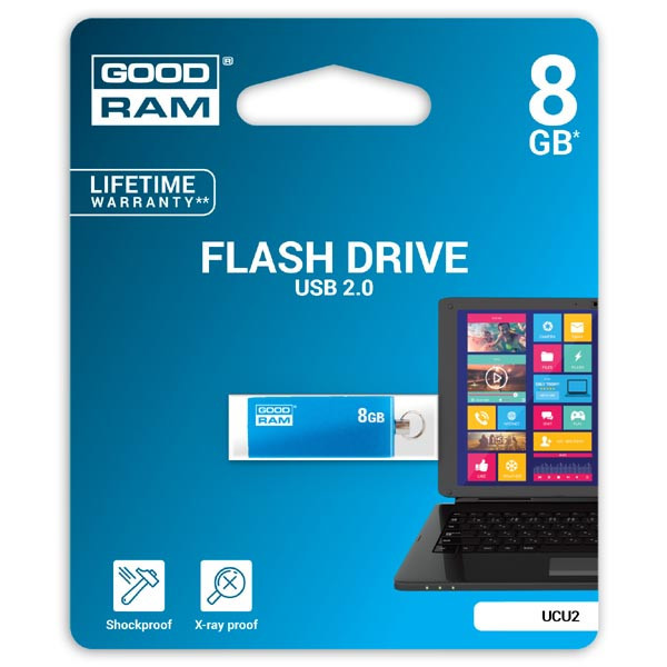 Goodram USB flash disk, USB 2.0, 16GB, UCU2, modrý, UCU2-0160B0R11, USB A, s otočnou krytkou