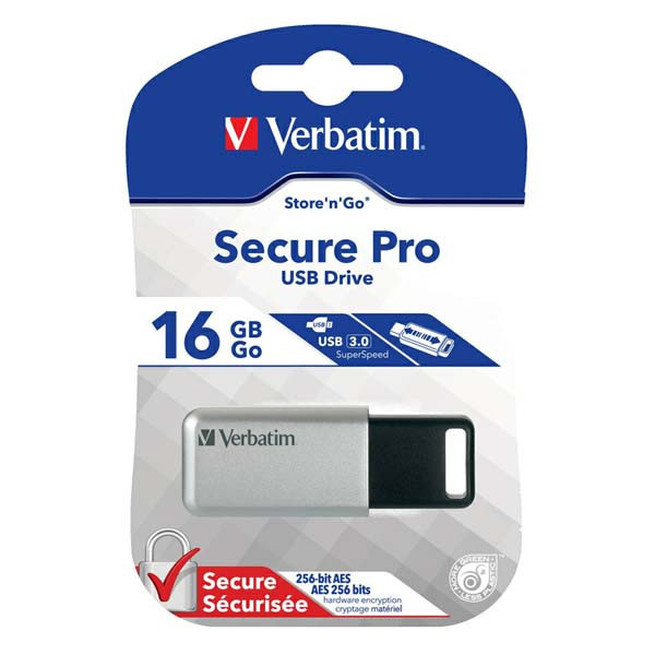 Verbatim USB flash disk, USB 3.0 (3.2 Gen 1), 16GB, Secure Pro, Store N Go, stříbrný, 98664, USB