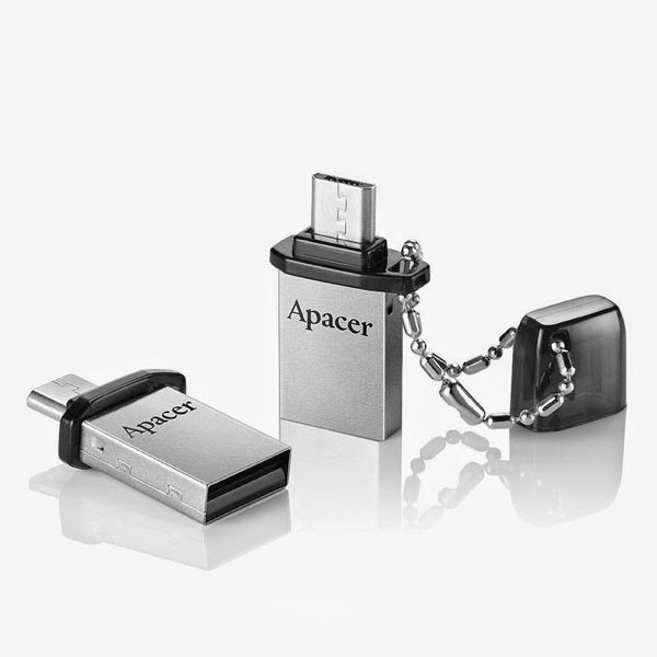 Apacer USB flash disk OTG, USB 2.0, 32GB, AH175, stříbrný, AP32GAH175B-1, USB A / USB Micro B, s