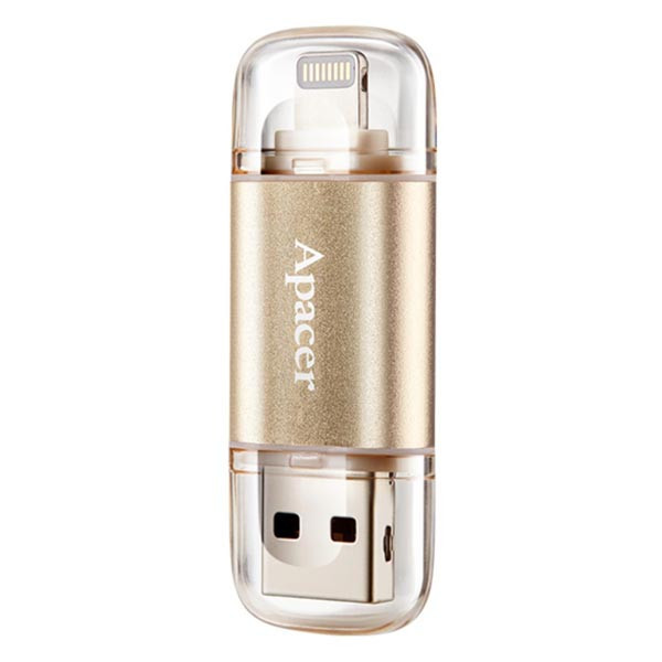 Apacer USB flash disk OTG, 3.1/Lightning, 32GB, AH190, zlatý, AP32GAH190C-1, s krytkou