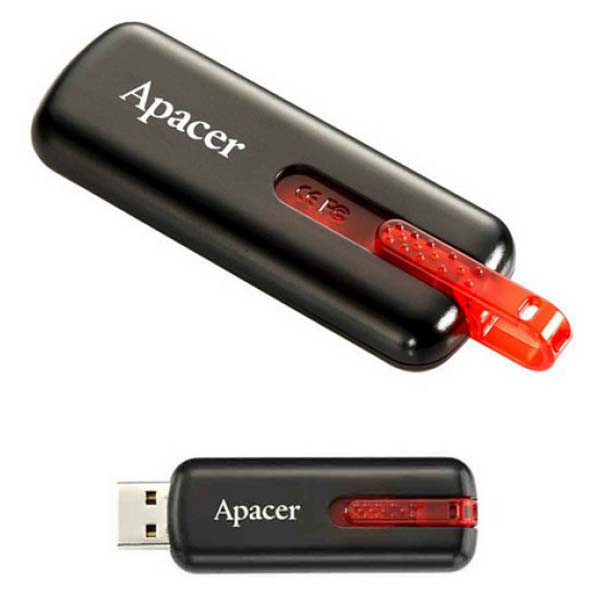 Apacer USB flash disk, 2.0, 32GB, AH326, černý, AP32GAH326B-1, s výsuvným konektorem