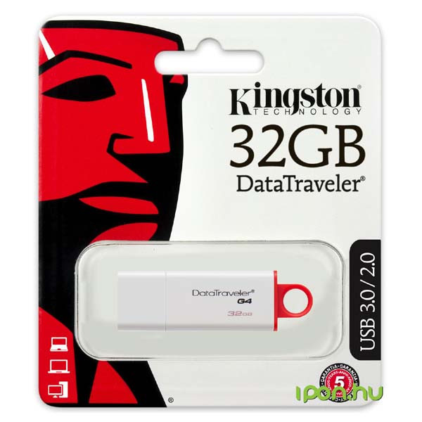 Kingston USB flash disk, USB 3.0 (3.2 Gen 1), 32GB, Data Traveler DTI-G4, bílý, DTIG4/32GB, USB