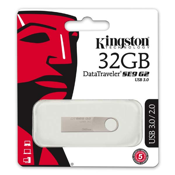 Kingston USB flash disk, USB 3.0 (3.2 Gen 1), 32GB, Data Traveler SE9, stříbrný, DTSE9G2/32GB, U