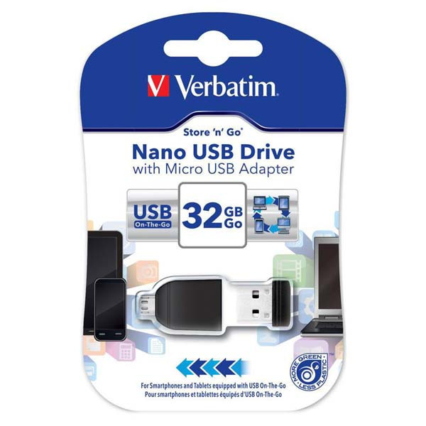 Verbatim USB flash disk, USB 2.0, 32GB, Nano, Store N Go, černý, 49822, USB A, s adaptérem USB M