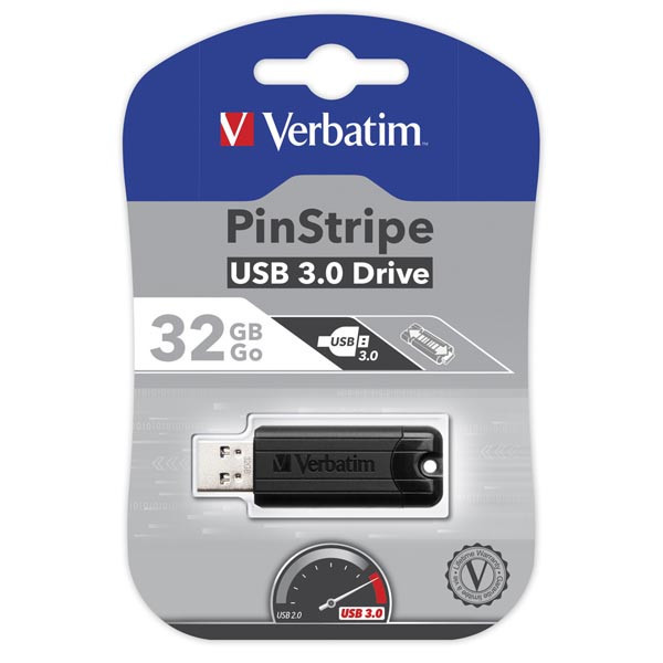 Verbatim USB flash disk, USB 3.0 (3.2 Gen 1), 32GB, PinStripe, Store N Go, černý, 49317, USB A,