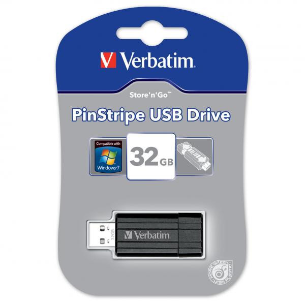 Verbatim USB flash disk, USB 2.0, 32GB, PinStripe, Store N Go, černý, 49064, USB A, s výsuvným k