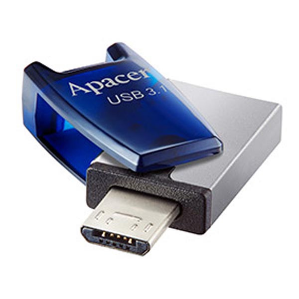 Apacer USB flash disk OTG, USB 3.0 (3.2 Gen 1), 64GB, AH179, modrý, AP64GAH179U-1, USB A / USB M