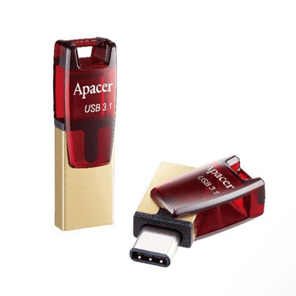 Apacer USB flash disk OTG, USB 3.0 (3.2 Gen 1), 64GB, AH180, červený, AP64GAH180R-1, USB A / USB