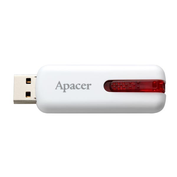 Apacer USB flash disk, USB 2.0, 64GB, AH326, bílý, AP64GAH326W-1, USB A, s výsuvným konektorem