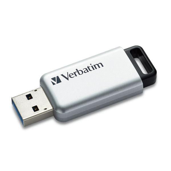 Verbatim USB flash disk, USB 3.0 (3.2 Gen 1), 64GB, Secure Pro, stříbrný, 98666, USB A, AES 256-