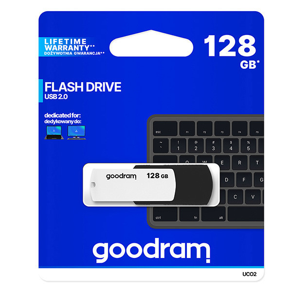 Goodram USB flash disk, USB 2.0, 128GB, UC02, černý, UCO2-1280KWR11, USB A, s otočnou krytkou