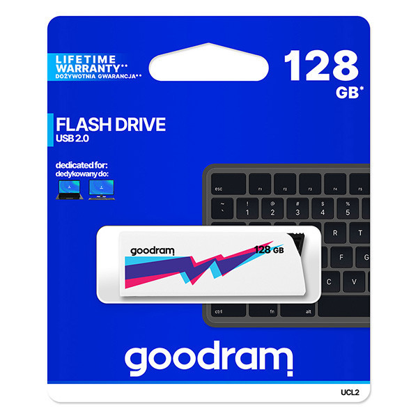 Goodram USB flash disk, USB 2.0, 128GB, UCL2, bílý, UCL2-1280W0R11, USB A, vysouvací konektor
