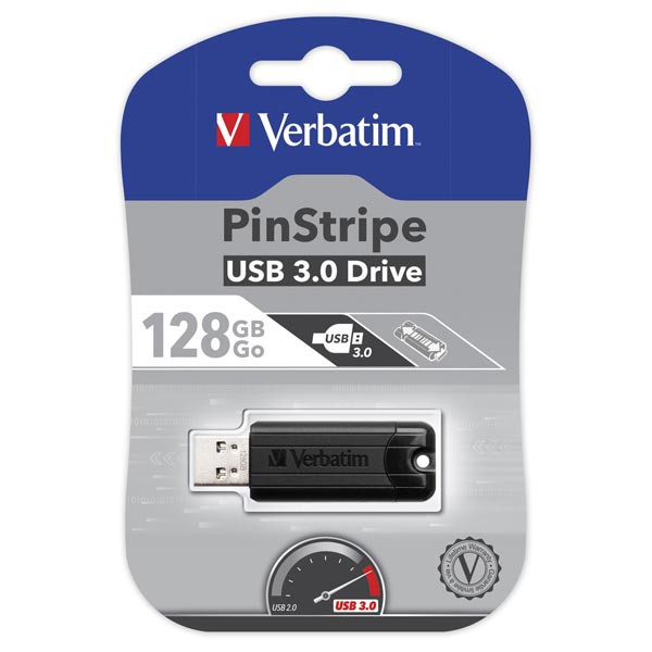 Verbatim USB flash disk, USB 3.0 (3.2 Gen 1), 128GB, PinStripe, Store N Go, černý, 49319, USB A,
