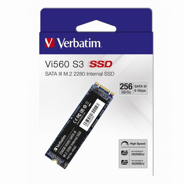 Interní disk SSD Verbatim M.2 SATA III, 256GB, Vi560, 49362 černý, 460 MB/s,560 MB/s