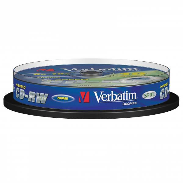 Verbatim CD-RW, 43480, DataLife PLUS, 10-pack, 700MB, Advanced Serl, 8-12x, 80min., 12cm, Scratc