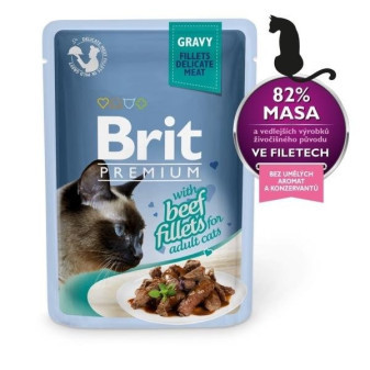 Saszetka Delikatnych Filetów Brit Premium Cat w Sosie Z Wołowiną 85g