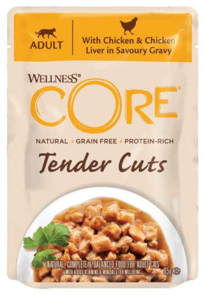 Kapsička Wellness Core Cat Tender kuře a játra v omáčce 85g